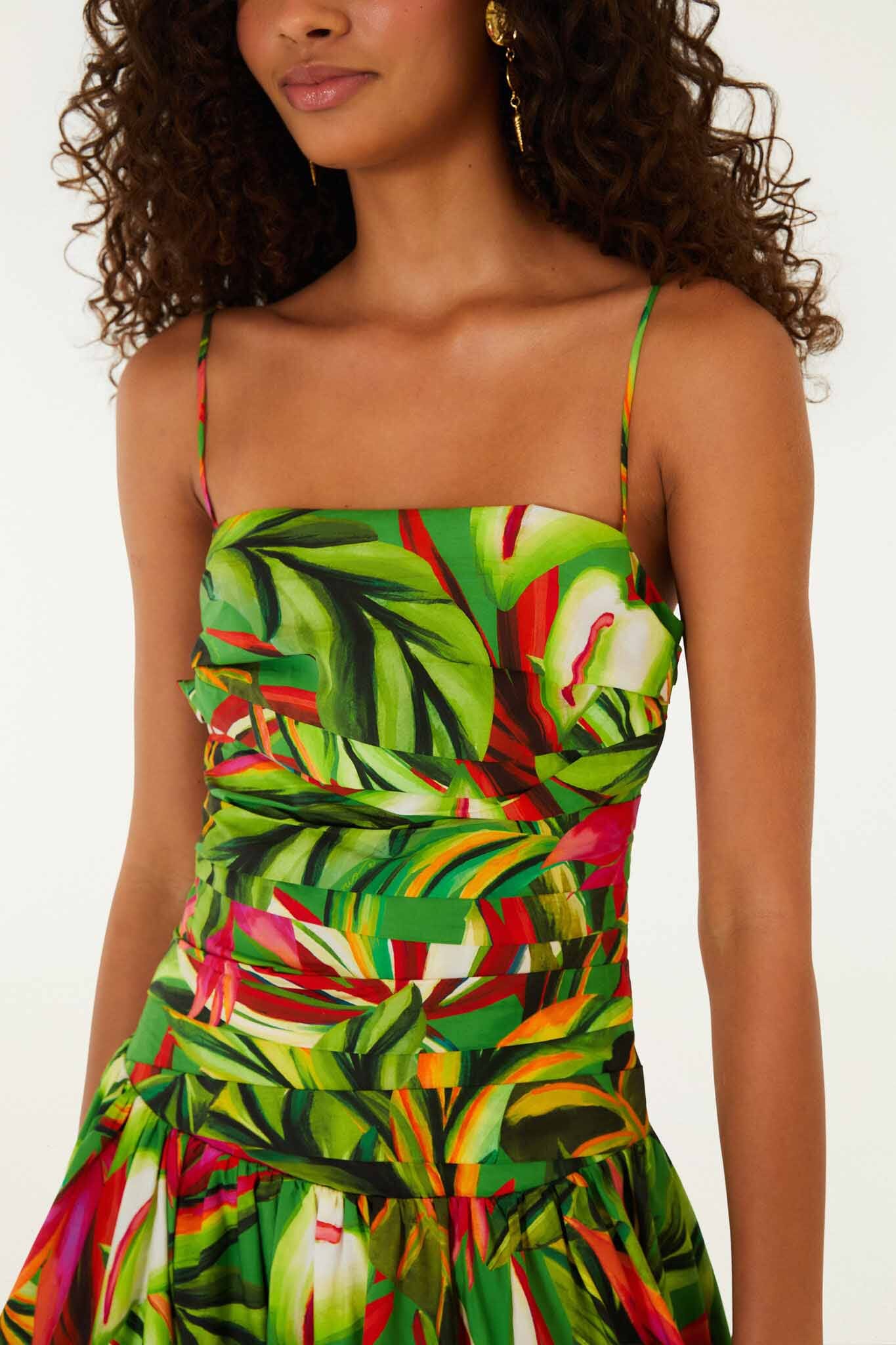 Green Tropical Dream Draped  Maxi Dress