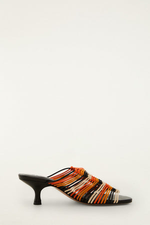 FARM Rio model wearing the Macrame Kitten Heel