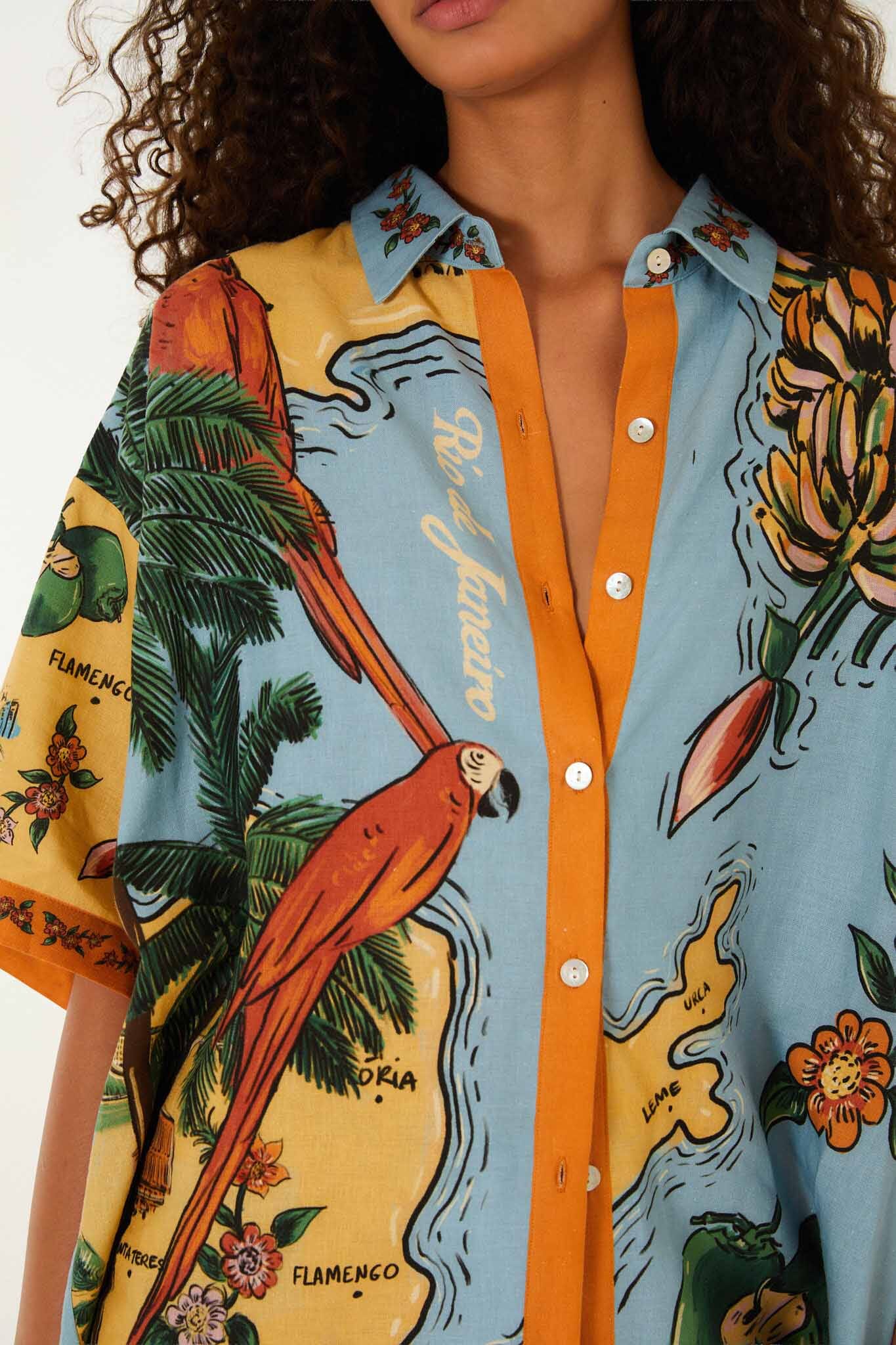 Multicolor Beaches Path Buttoned Shirt