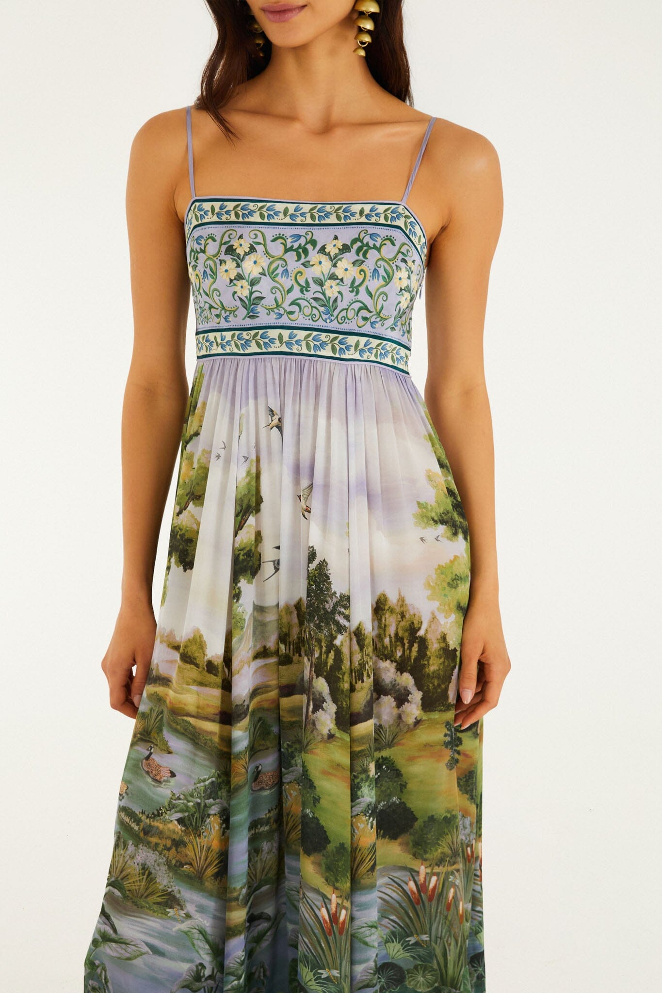 COUNTRYSIDE LANDSCAPE MULTICOLOR MAXI DRESS
