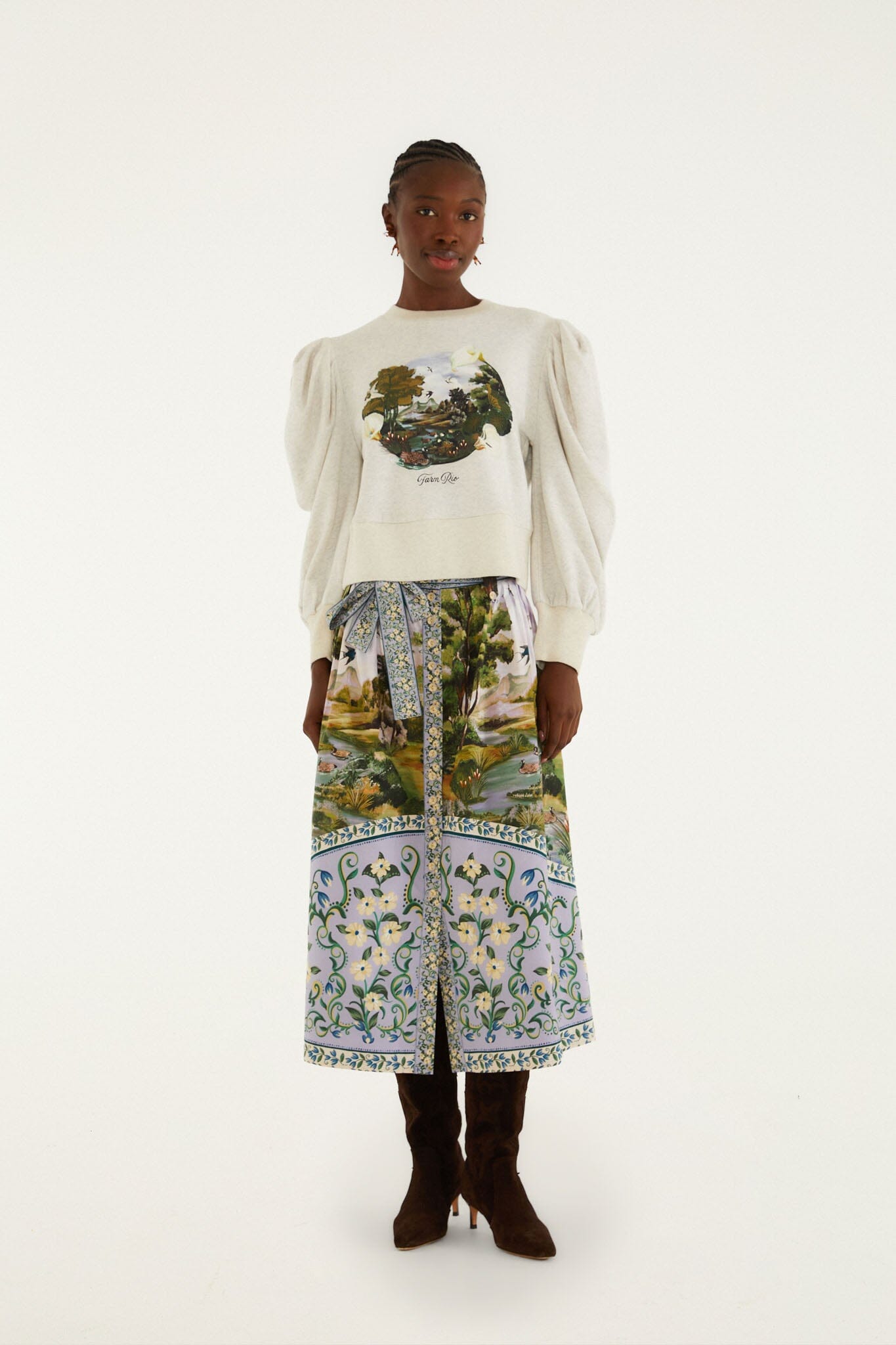 Countryside Landscape Multicolor Midi Skirt