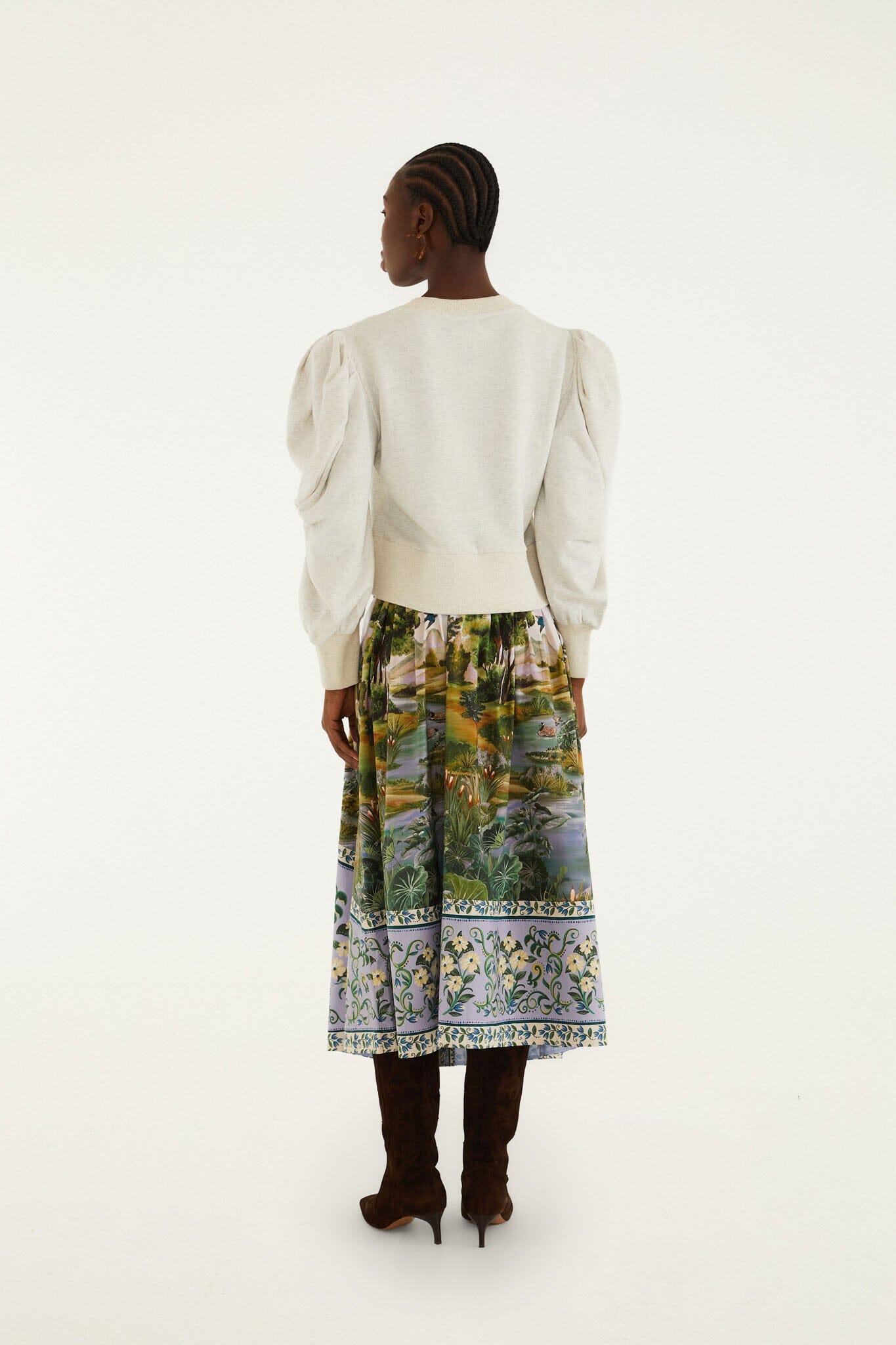Countryside Landscape Multicolor Midi Skirt