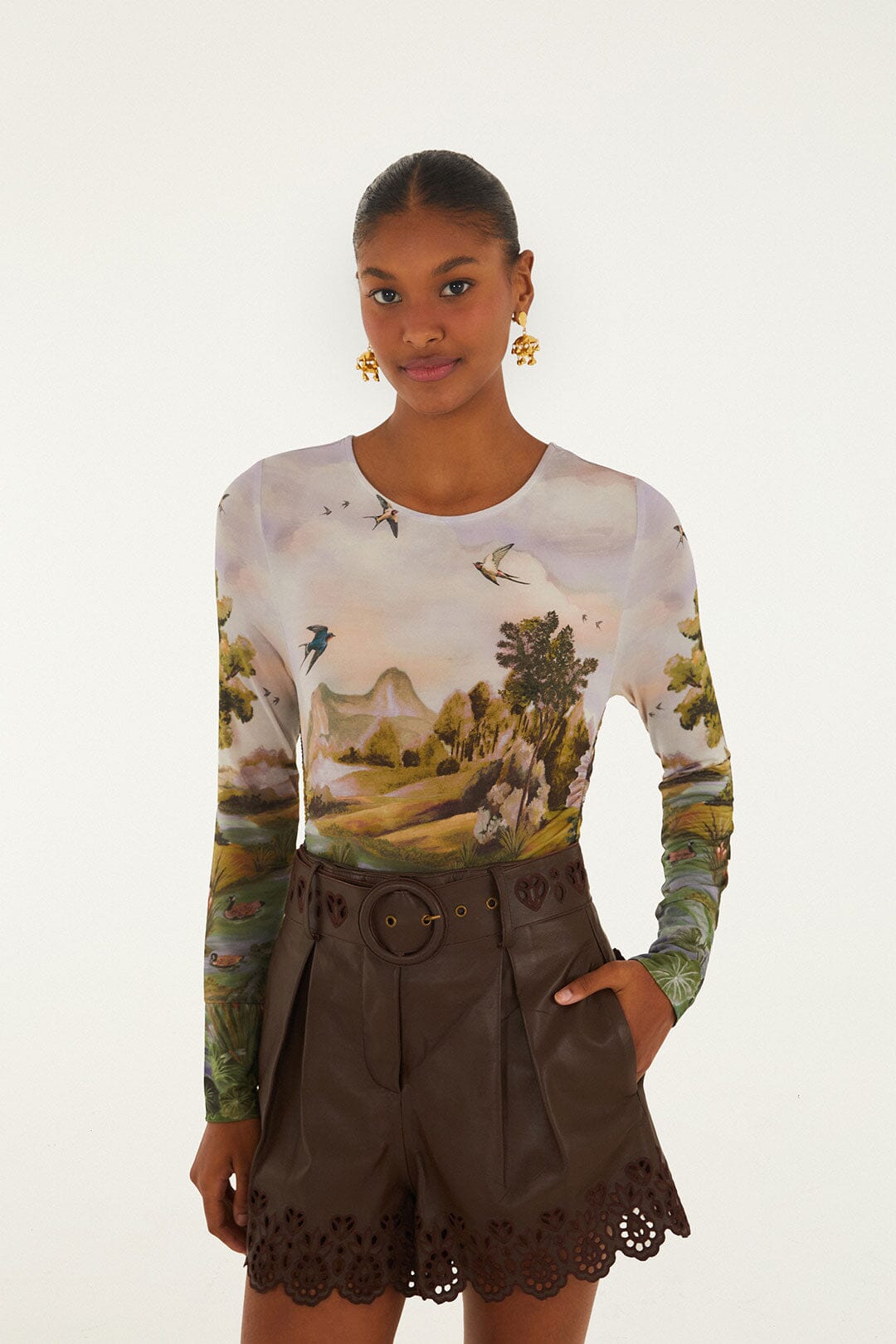 Countryside Landscape Multicolor Jersey Blouse