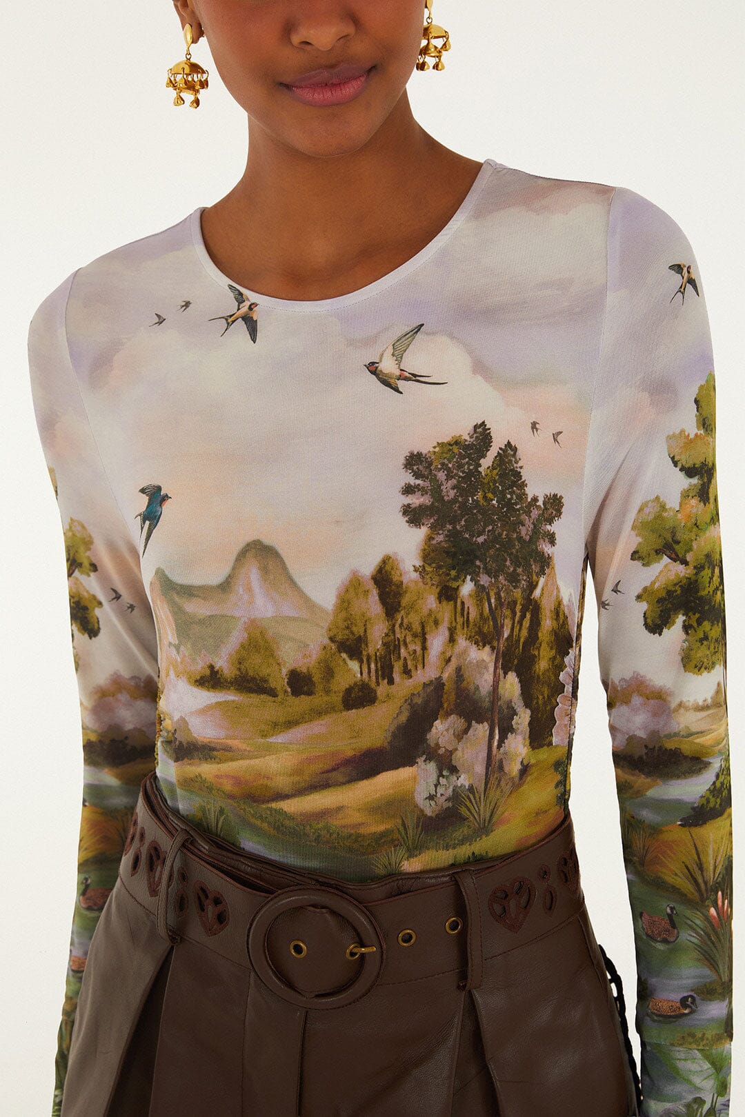 Countryside Landscape Multicolor Jersey Blouse