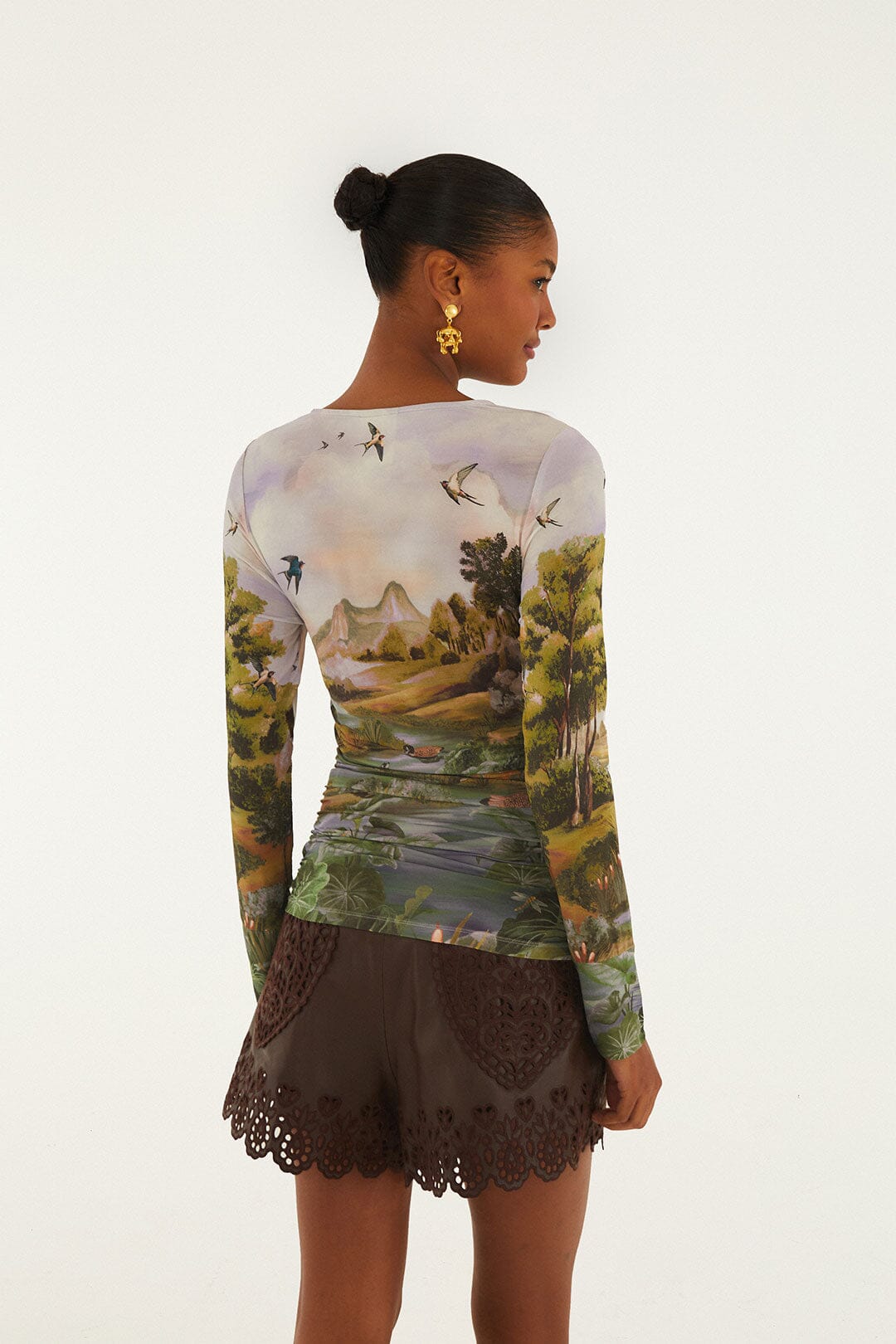 Countryside Landscape Multicolor Jersey Blouse