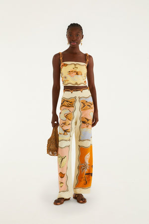 FARM Rio model wearing the Multicolor Rio Souvenir Scarves Rope Detail Pants