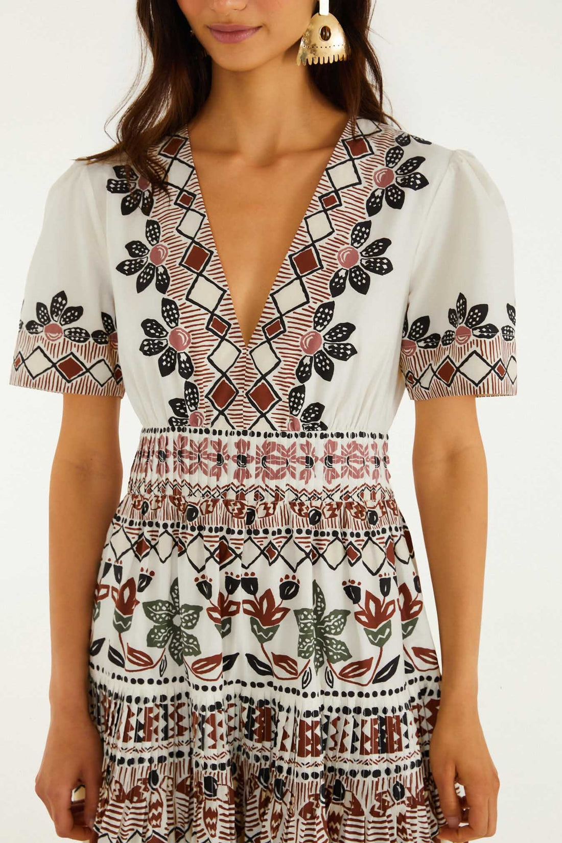 Off-White Ainika Rustic Flowers Short Sleeve Maxi Dress
