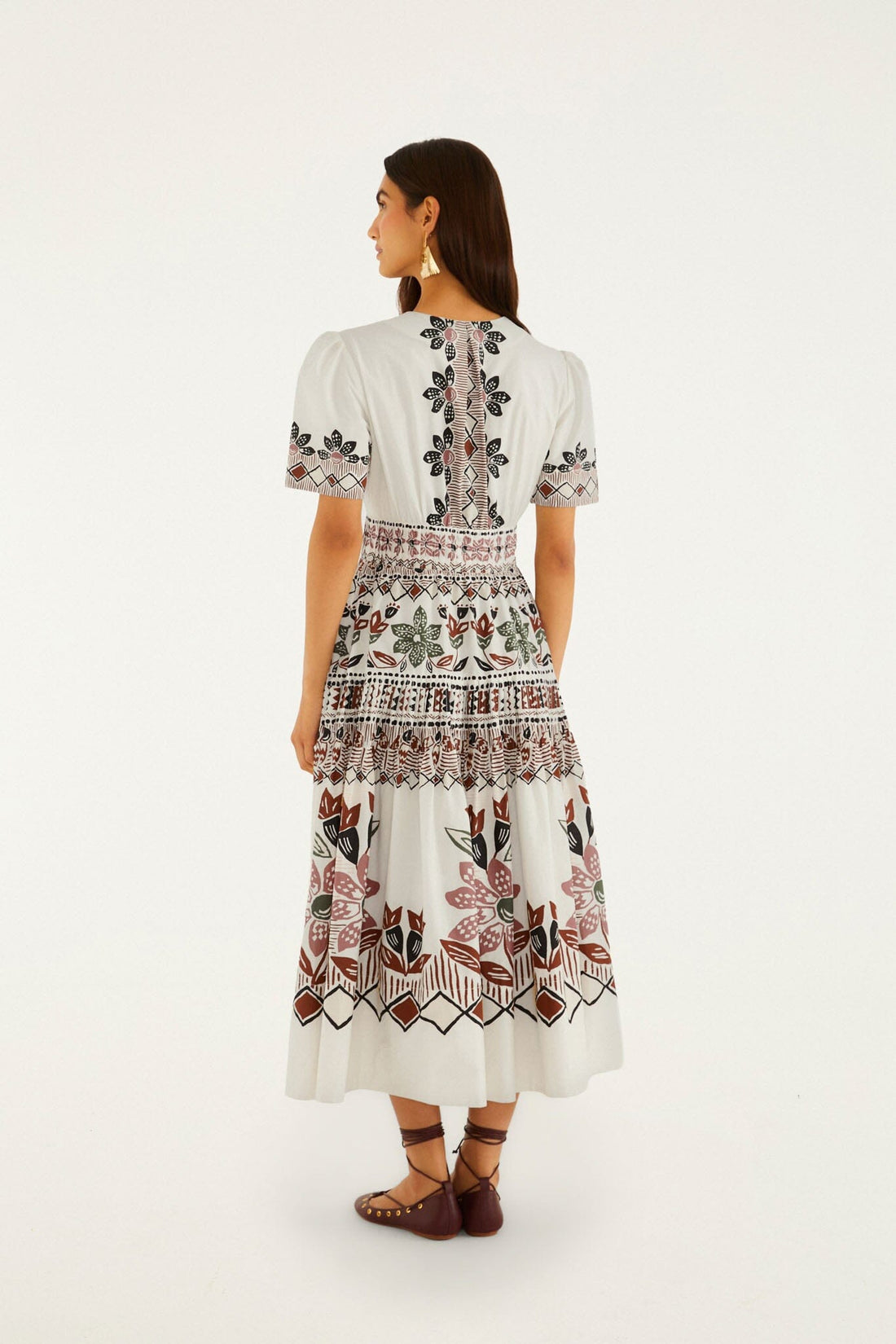 Off-White Ainika Rustic Flowers Short Sleeve Maxi Dress