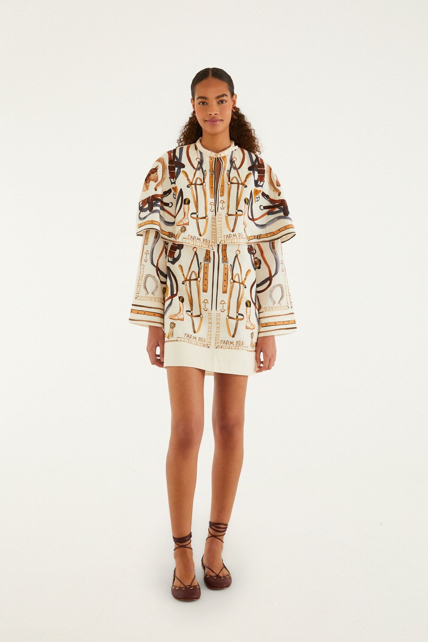 Equestrian Scarf Winter White Mini Cape Dress