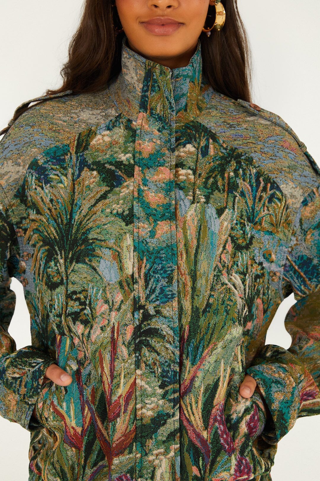 Petricor High Neck Jacquard Jacket