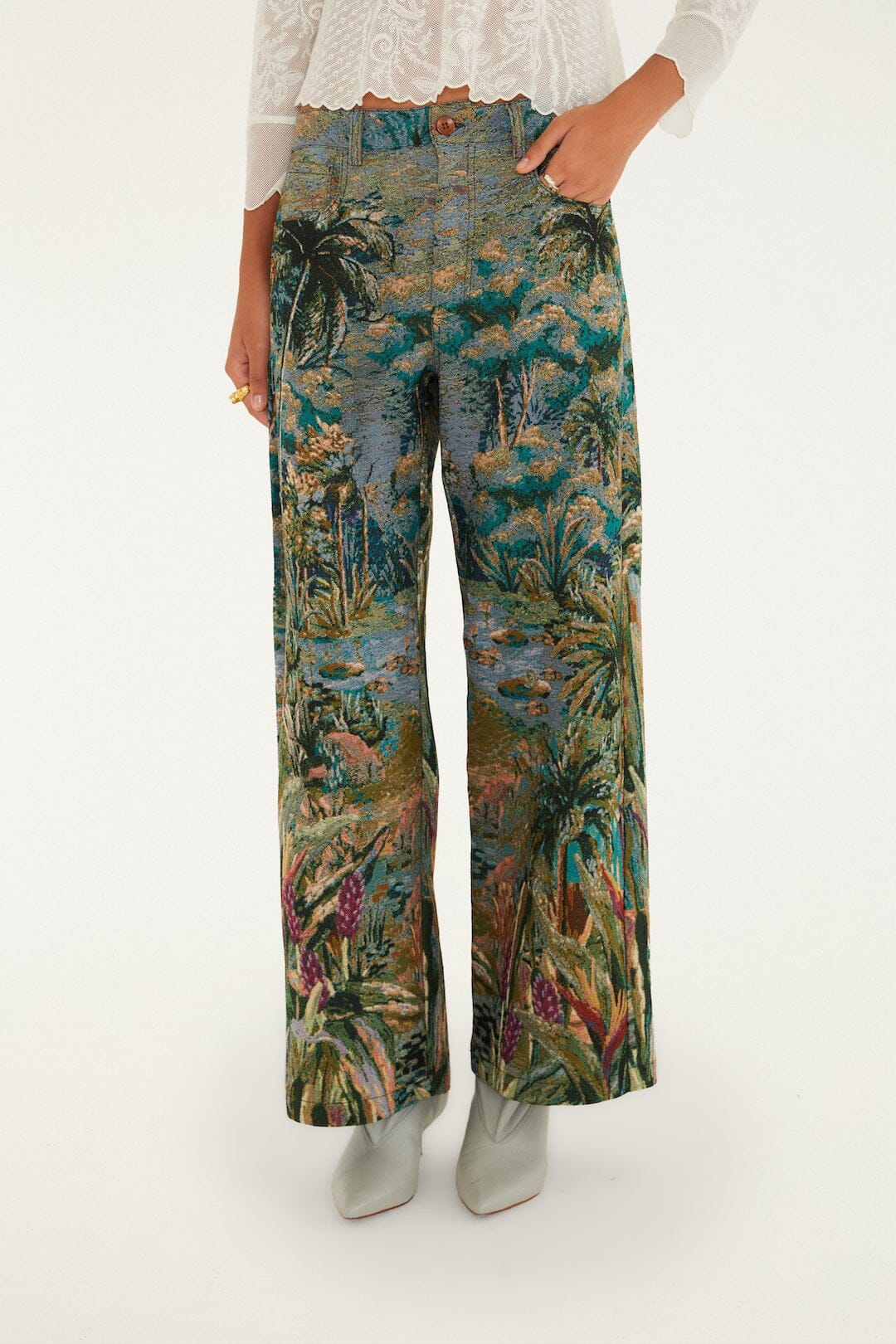 Petricor Jacquard Wide-Leg Denim Trousers