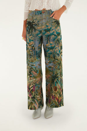 Petricor Jacquard Wide-Leg Denim Trousers