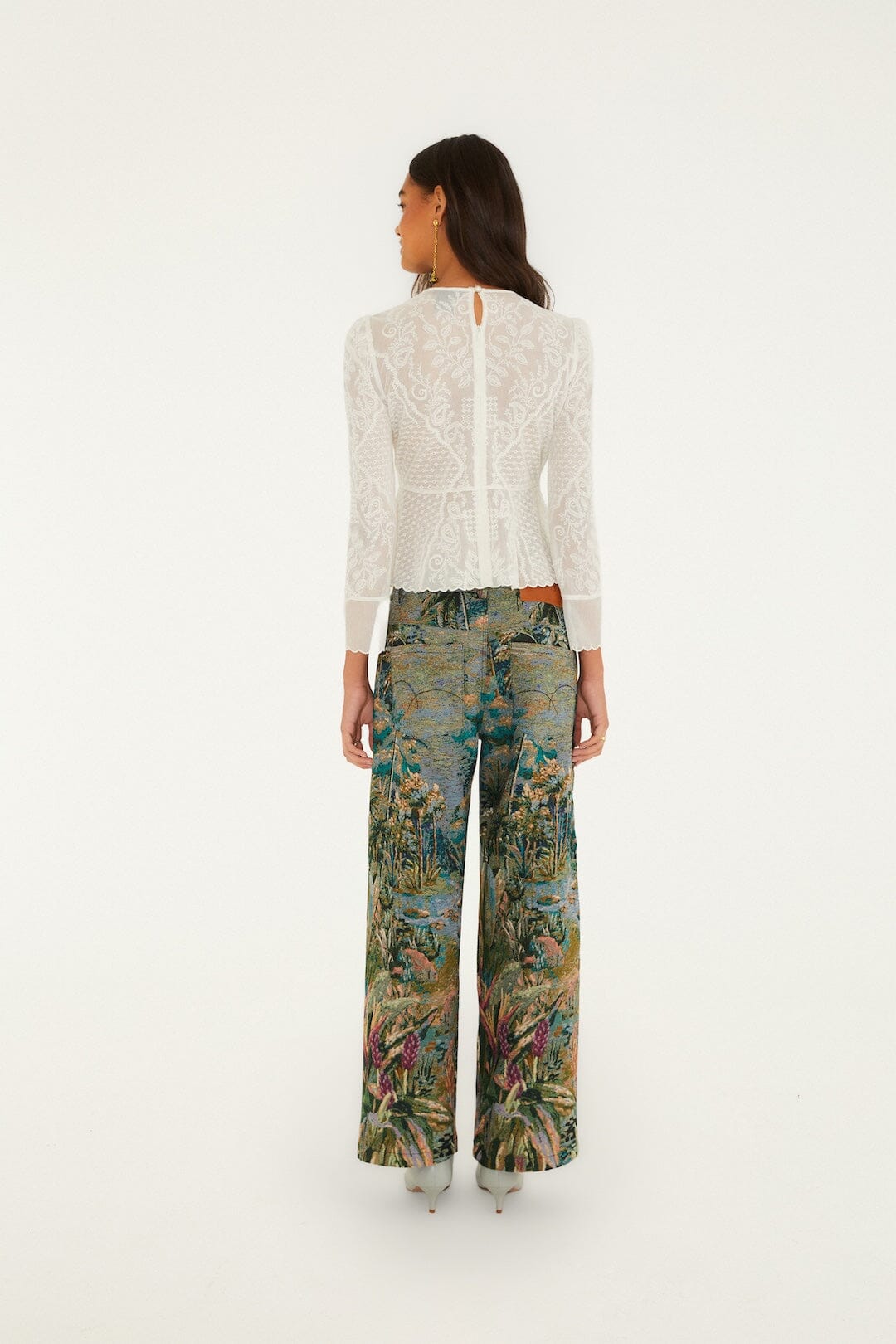 Petricor Jacquard Wide-Leg Denim Trousers