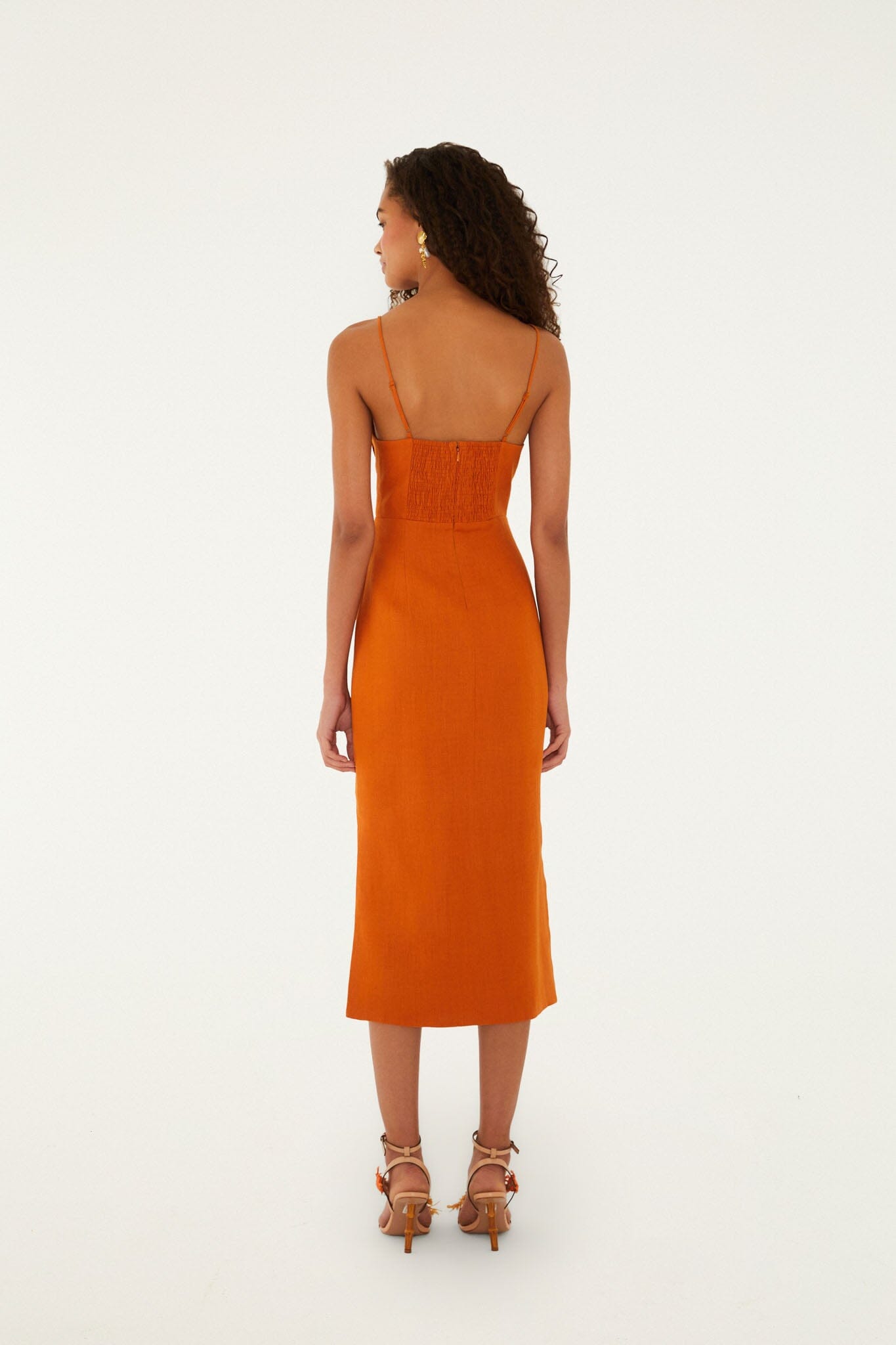 Terra Cotta 3d Shells Sleeveless Midi Dress
