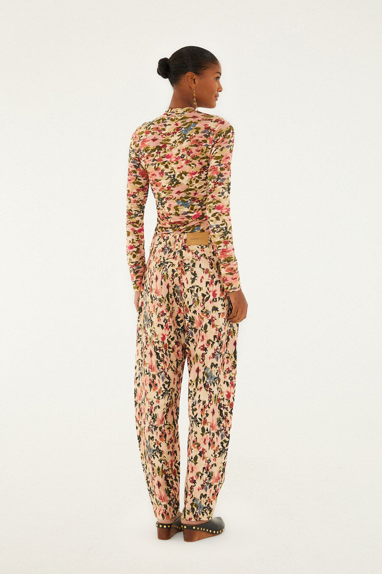 Pink Tiny Flowers Canvas Ballon Pants