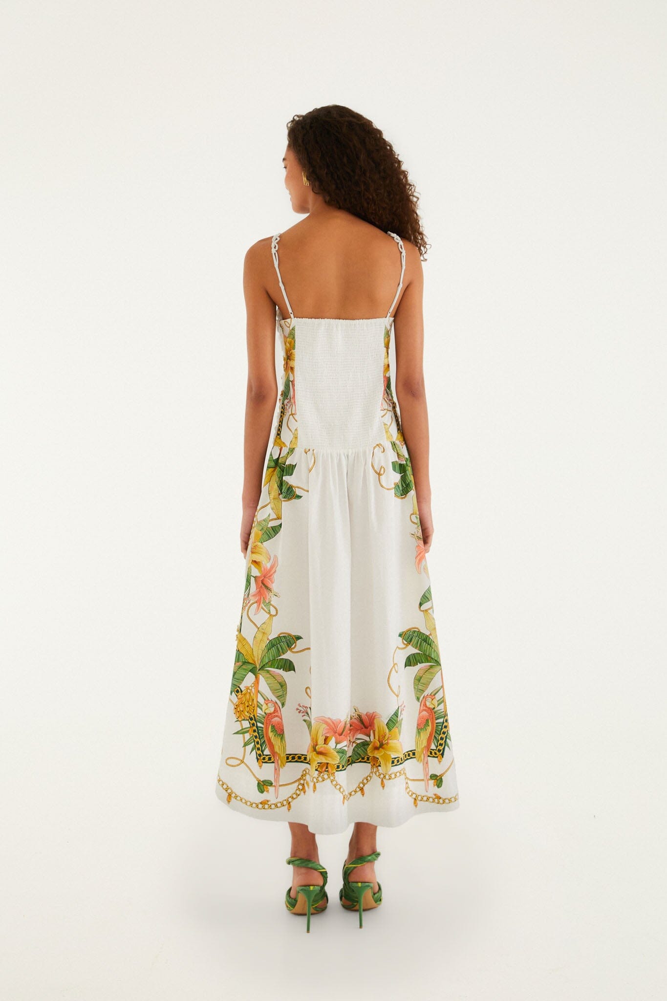 Tropical Royalty Off-White Midi Dress Sleeveless