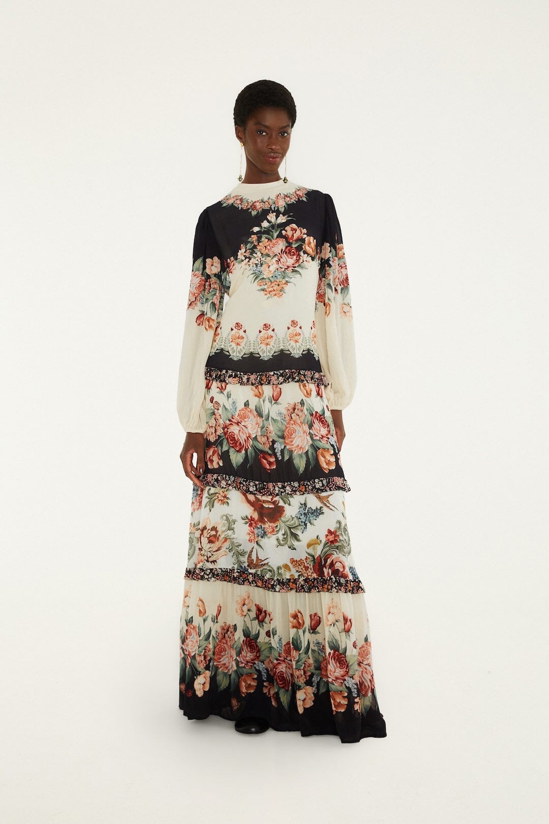 Winter Floral Cream Maxi Dress