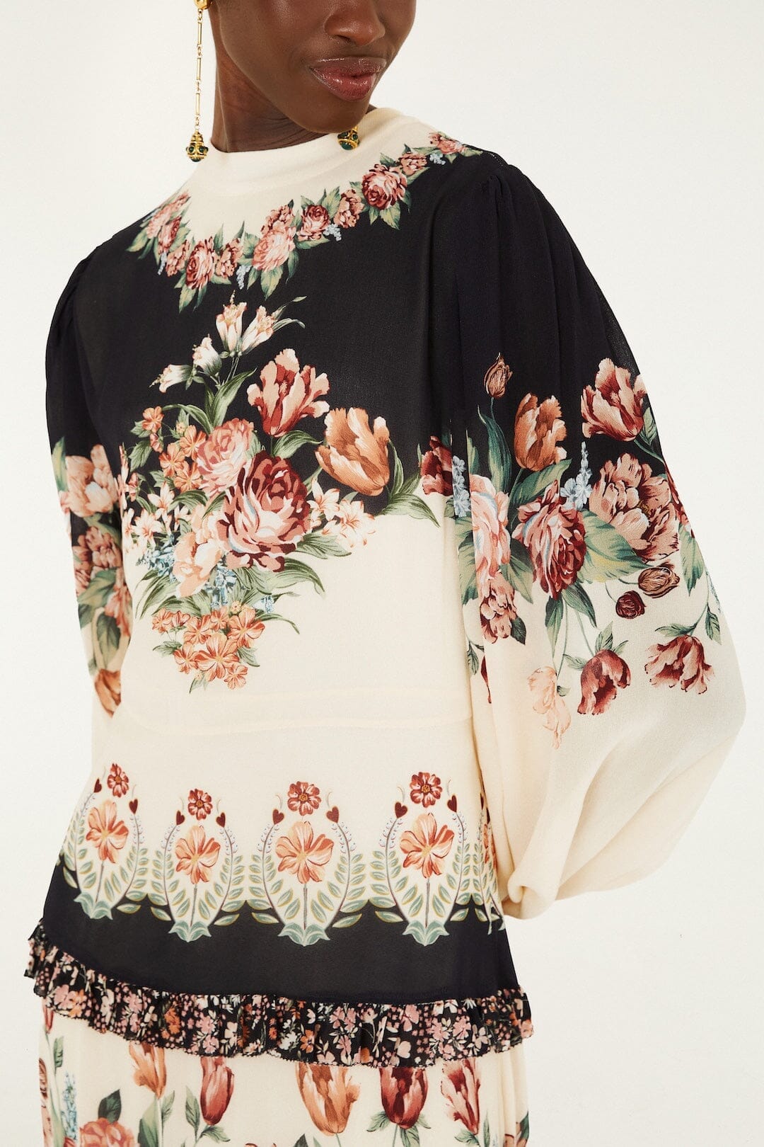 Winter Floral Cream Maxi Dress