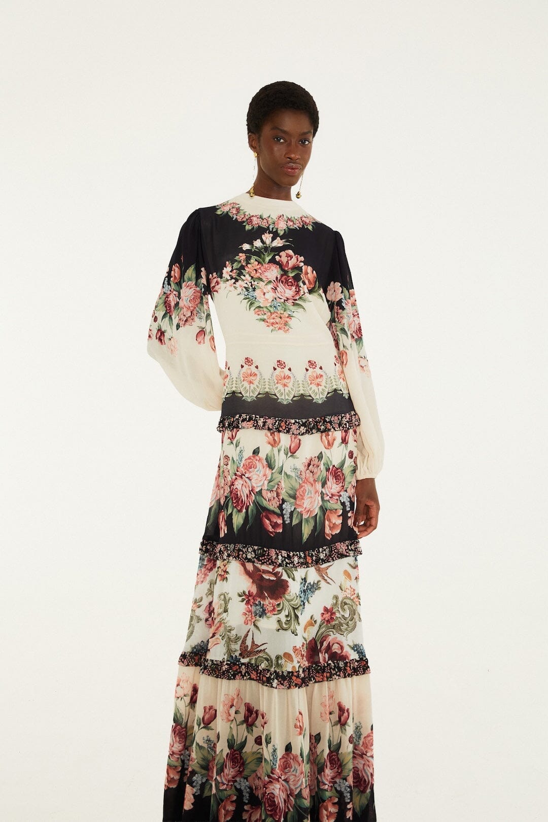 Winter Floral Cream Maxi Dress