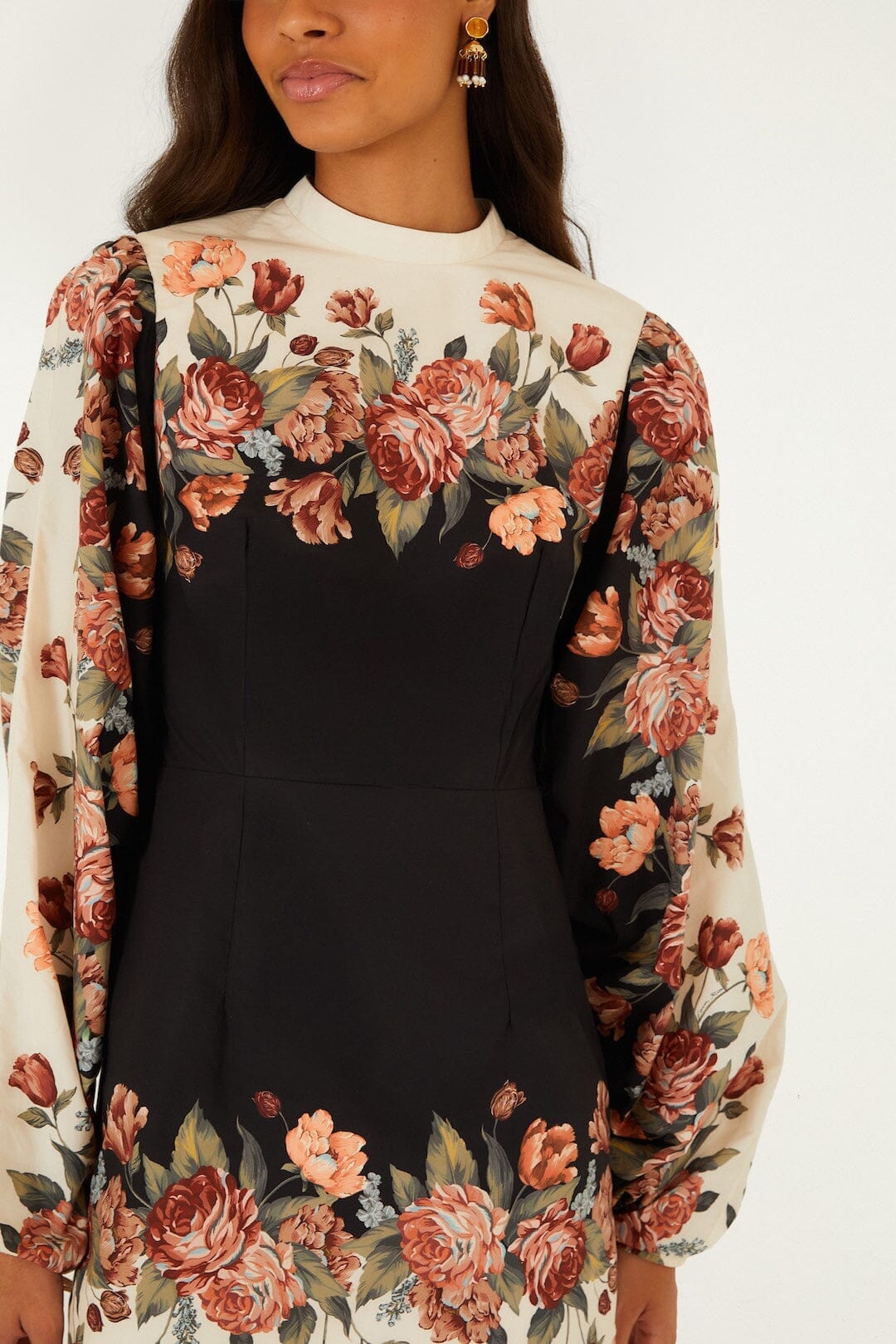 Winter Floral Cream Long Sleeve Mini Dress