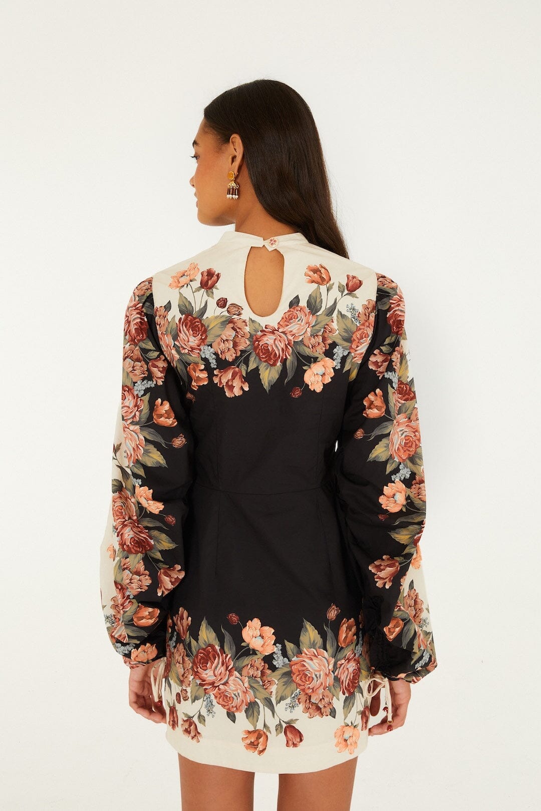 Winter Floral Cream Long Sleeve Mini Dress