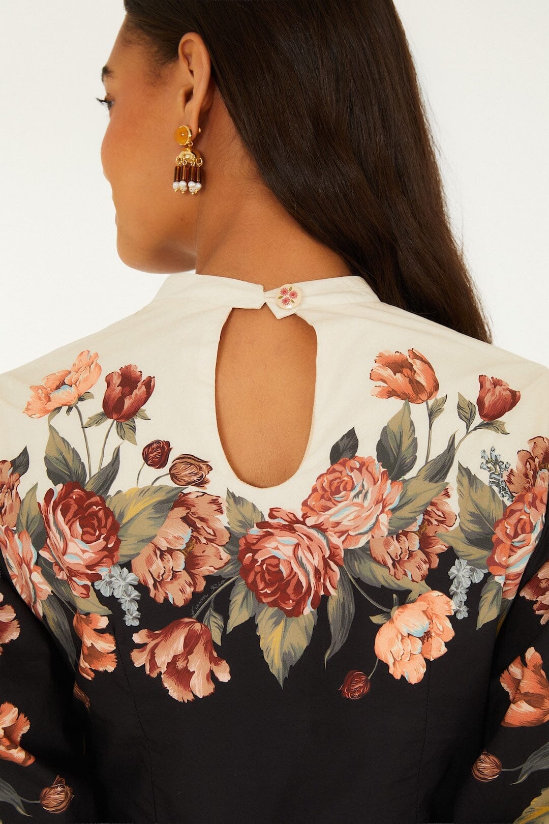 Winter Floral Cream Long Sleeve Mini Dress