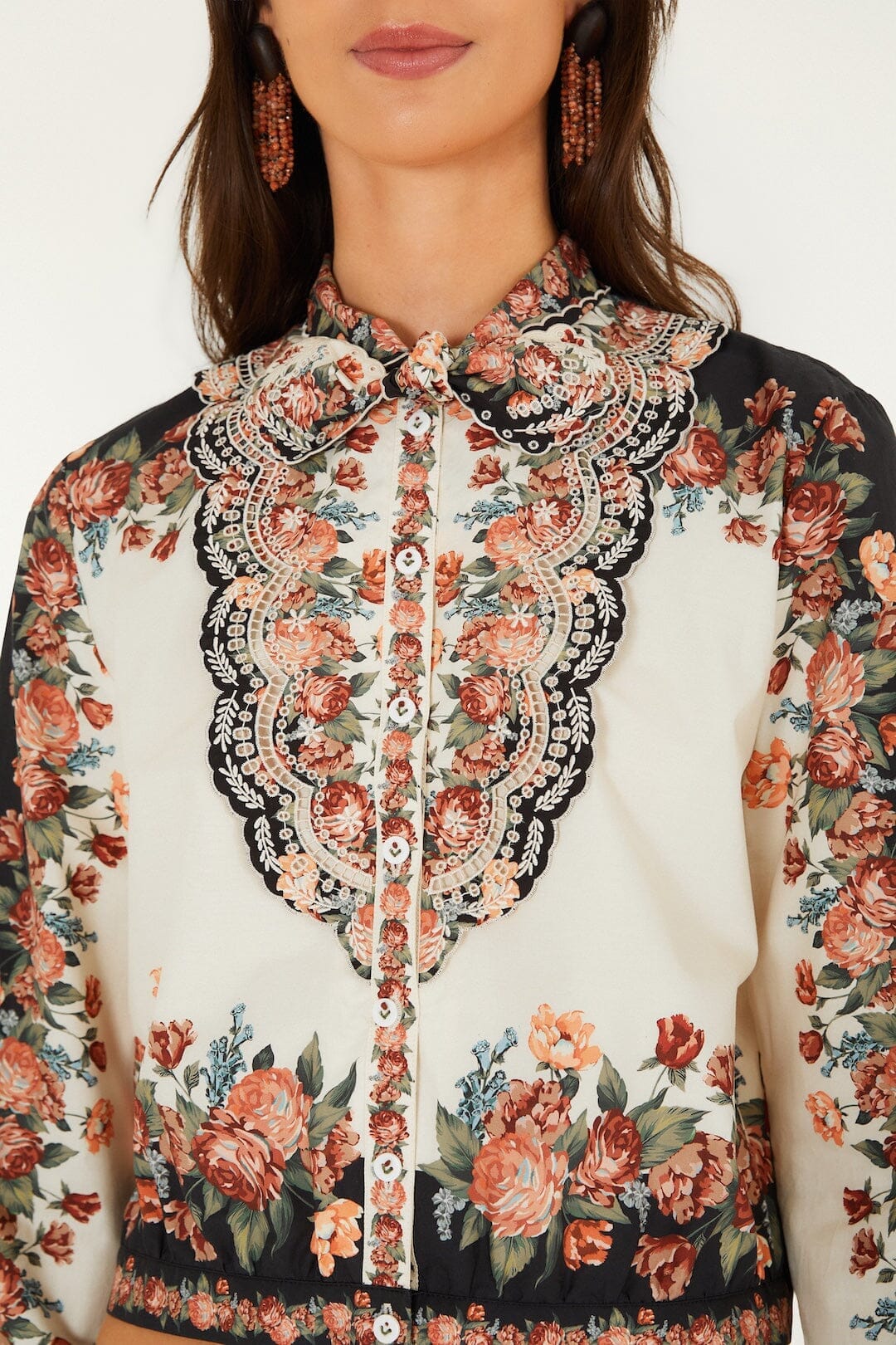 Winter Floral Cream Long Sleeve Shirt