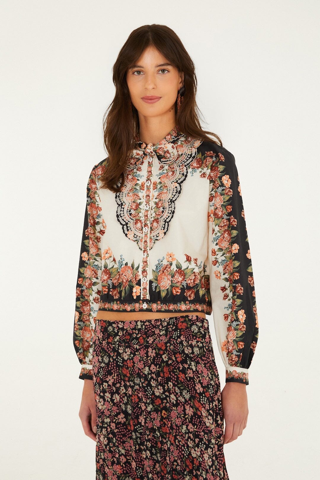 Winter Floral Cream Long Sleeve Shirt