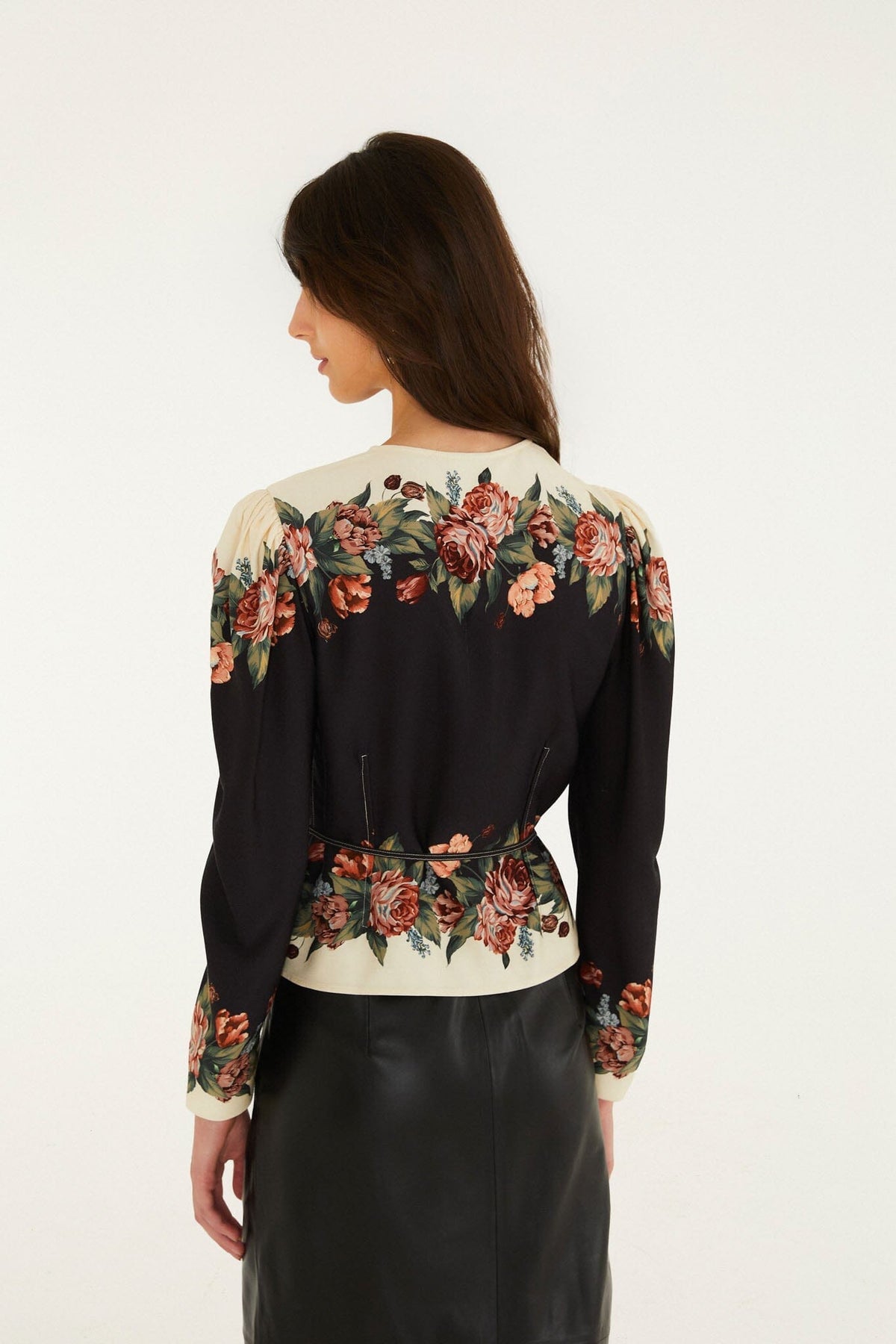 Winter Floral Cream Long Sleeve Blouse