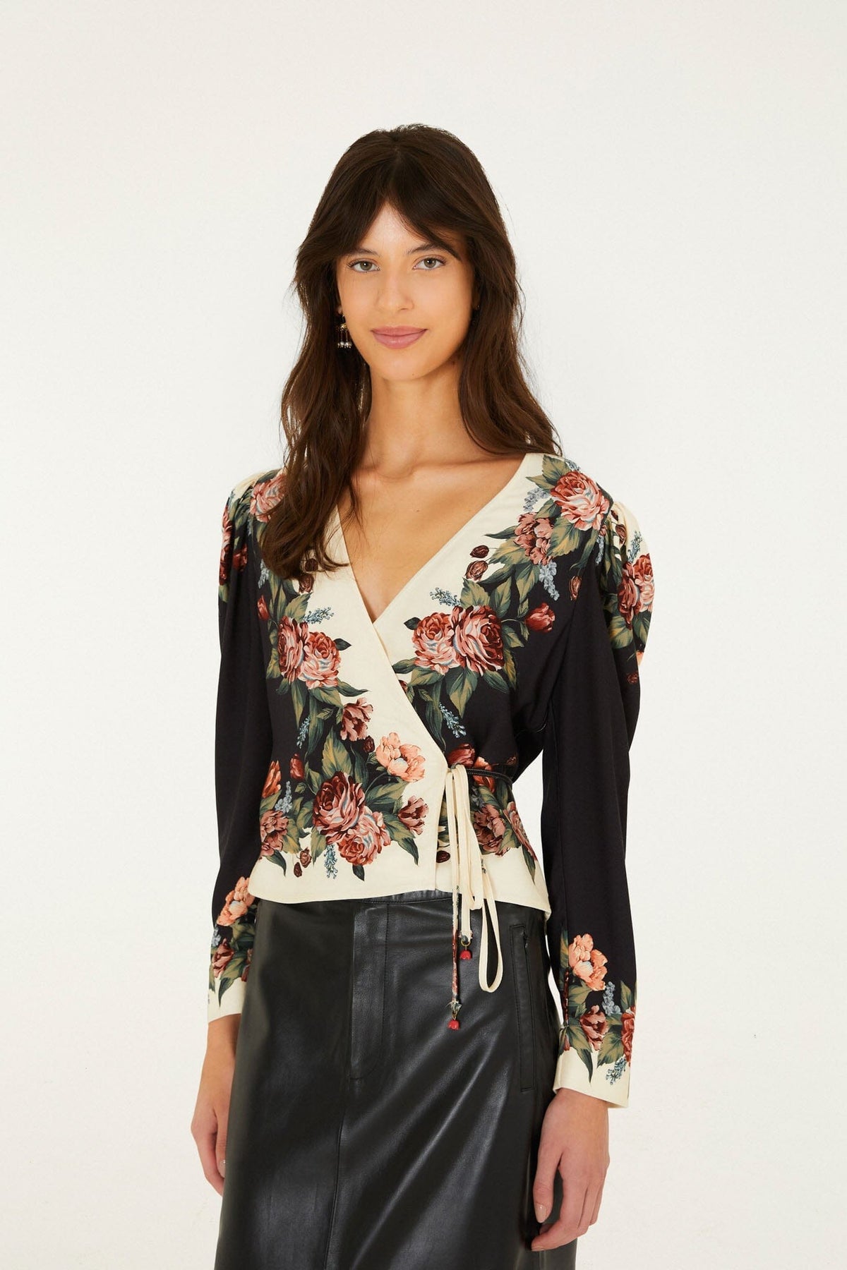 Winter Floral Cream Long Sleeve Blouse